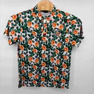 Bad Birdie Mens Medium Cactus Floral Bullfighter Classic Golf Polo Shirt White